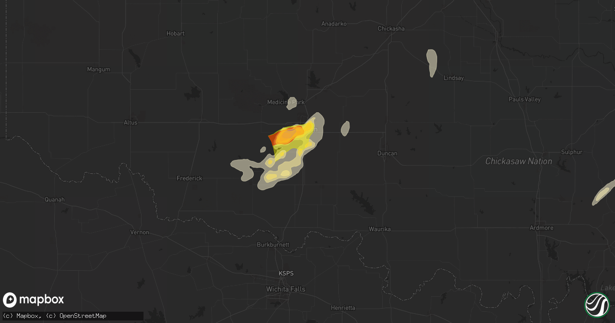 Hail map in Geronimo, OK on April 26, 2025