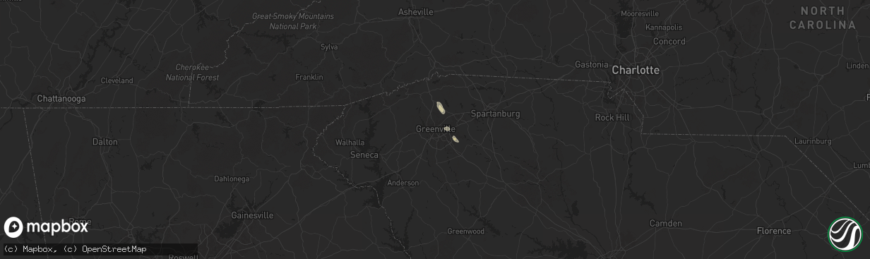 Hail map in Greenville, SC on April 26, 2025