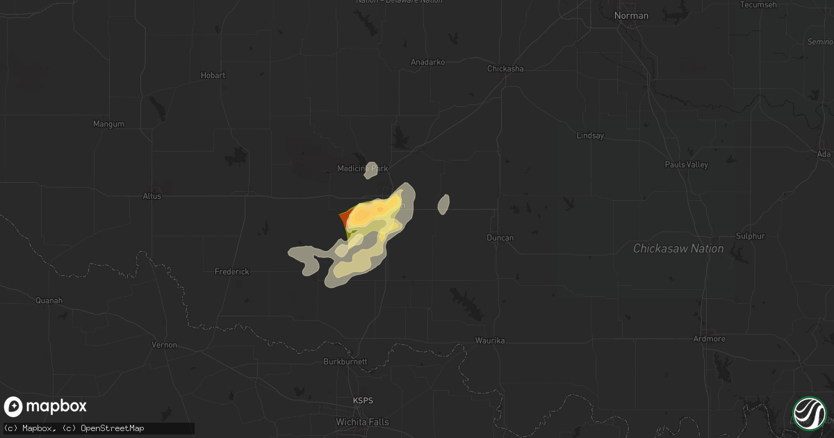 Hail map in Lawton, OK on April 26, 2025