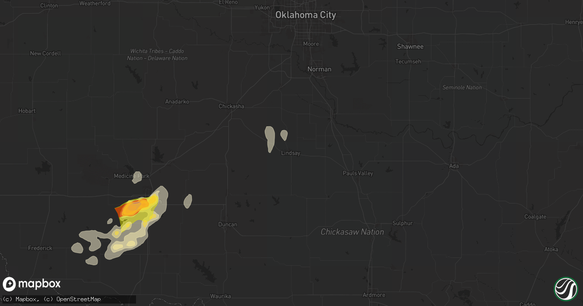 Hail map in Lindsay, OK on April 26, 2025