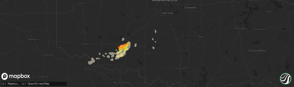 Hail map in Marlow, OK on April 26, 2025