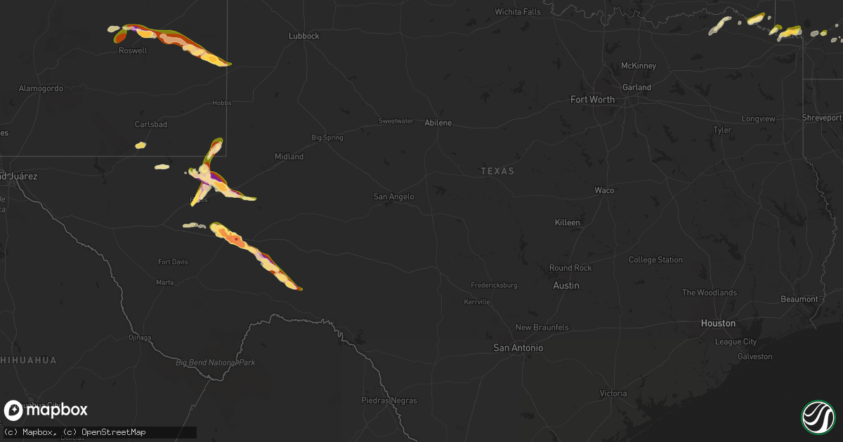 Hail map in Texas on April 26, 2025