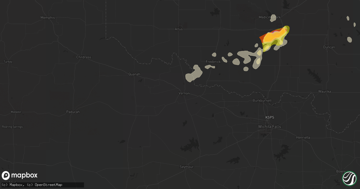 Hail map in Vernon, TX on April 26, 2025