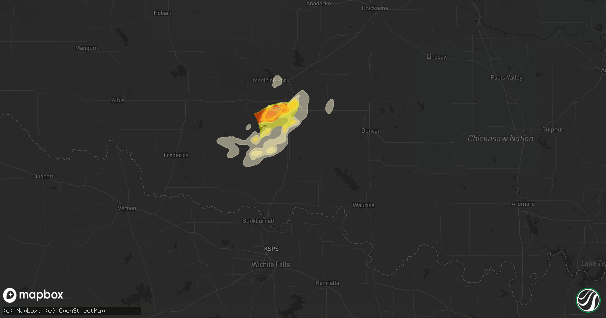 Hail map in Walters, OK on April 26, 2025