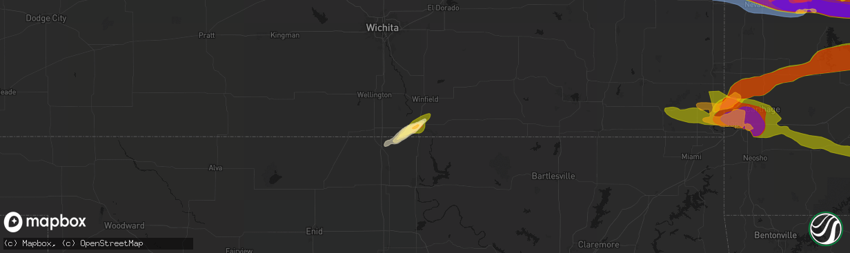 Hail map in Arkansas City, KS on April 26, 2026
