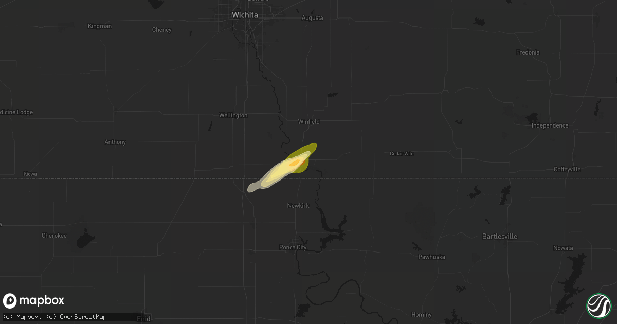 Hail map in Arkansas City, KS on April 26, 2026