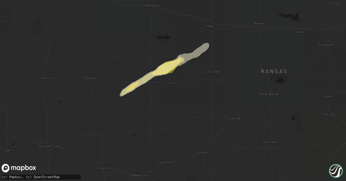 Hail map in Bazine, KS on April 26, 2026