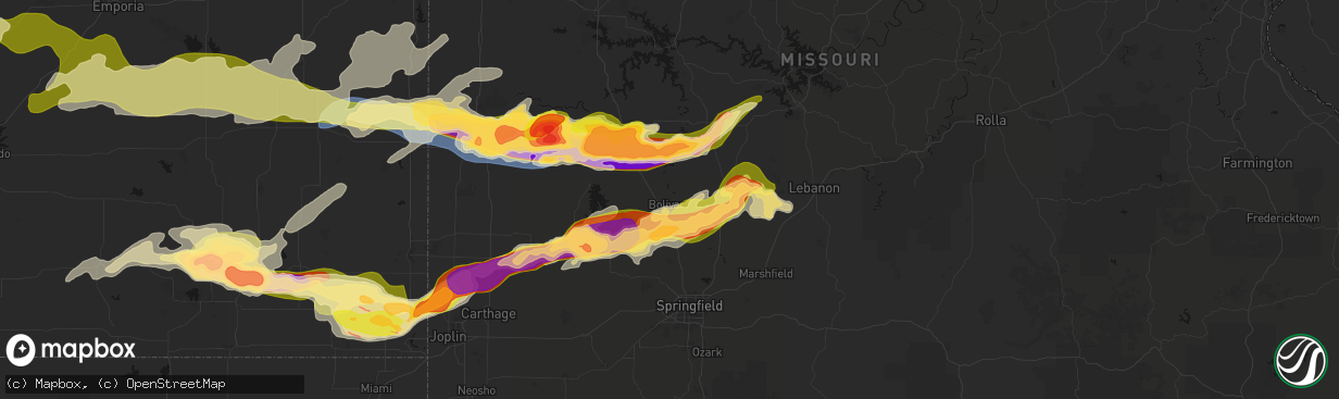 Hail map in Bolivar, MO on April 26, 2026