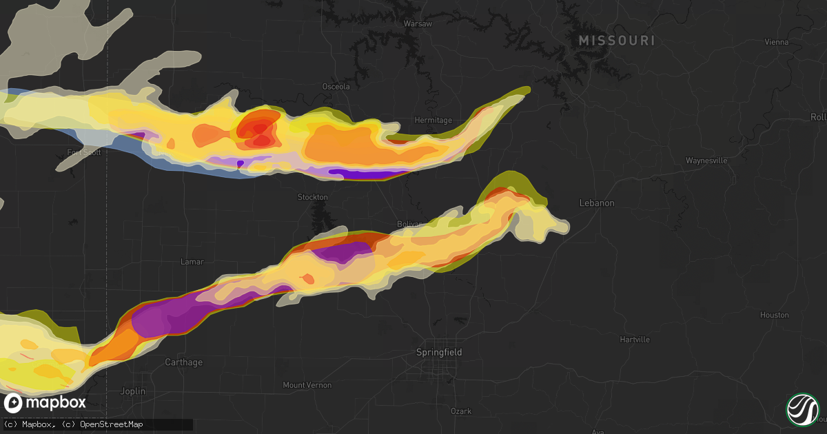 Hail map in Bolivar, MO on April 26, 2026