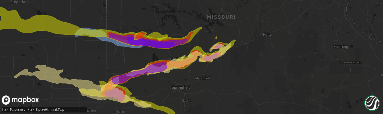 Hail map in Buffalo, MO on April 26, 2026