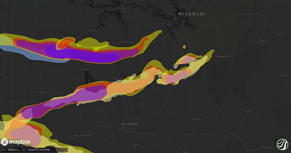 Hail map in Buffalo, MO on April 26, 2026