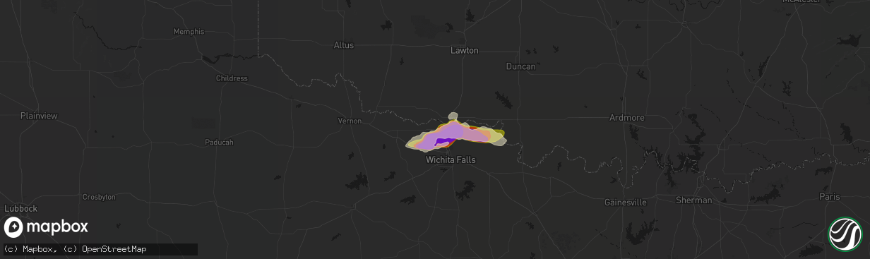 Hail map in Burkburnett, TX on April 26, 2026