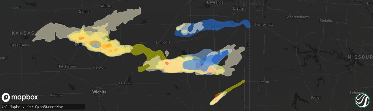 Hail map in Burlington, KS on April 26, 2026