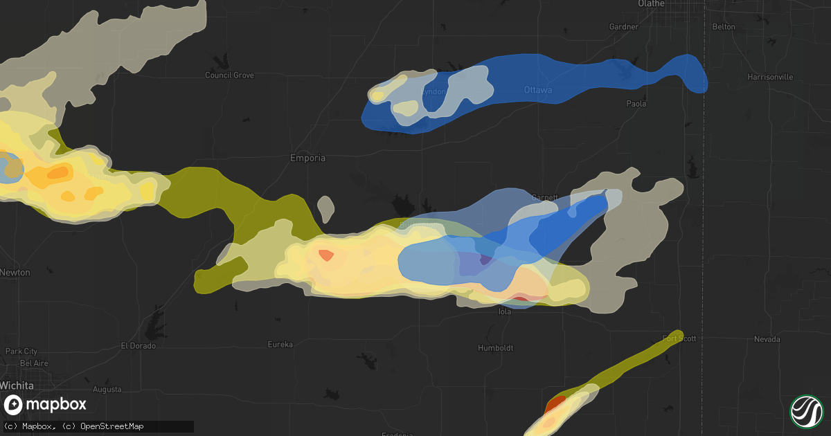 Hail map in Burlington, KS on April 26, 2026