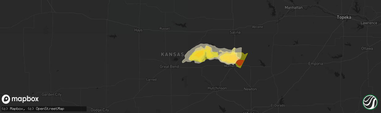 Hail map in Bushton, KS on April 26, 2026