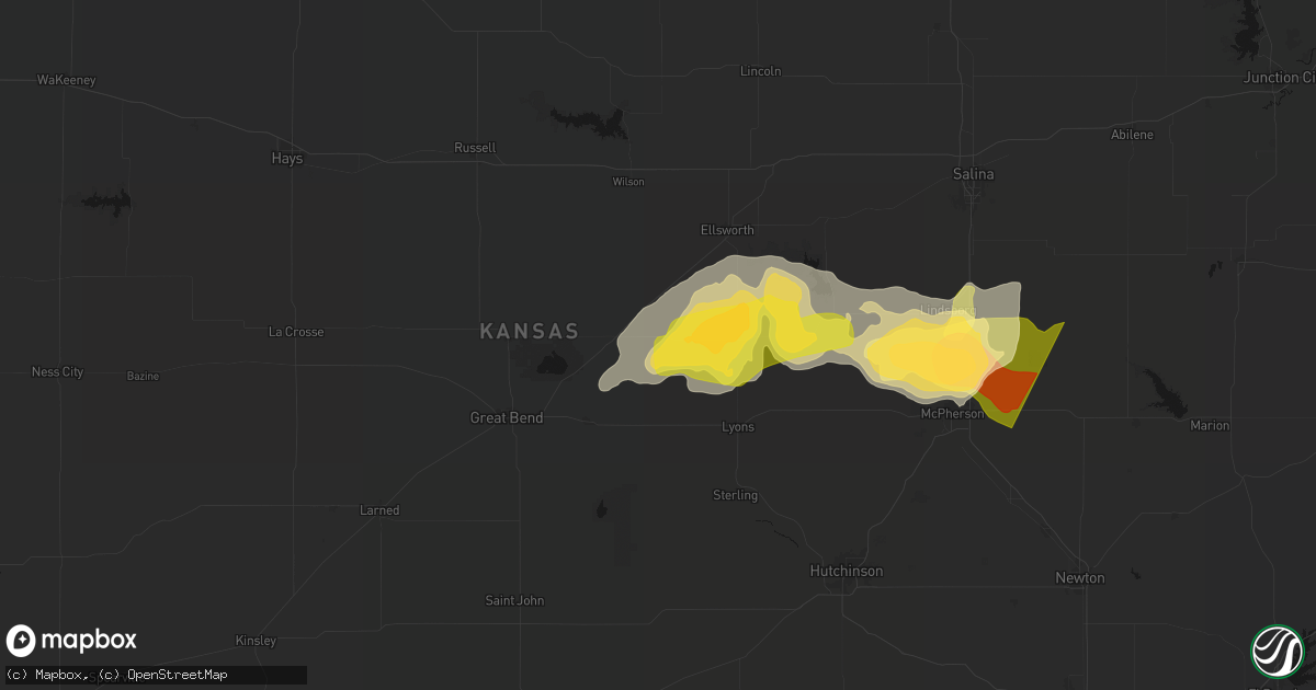 Hail map in Bushton, KS on April 26, 2026