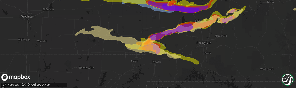 Hail map in Carl Junction, MO on April 26, 2026