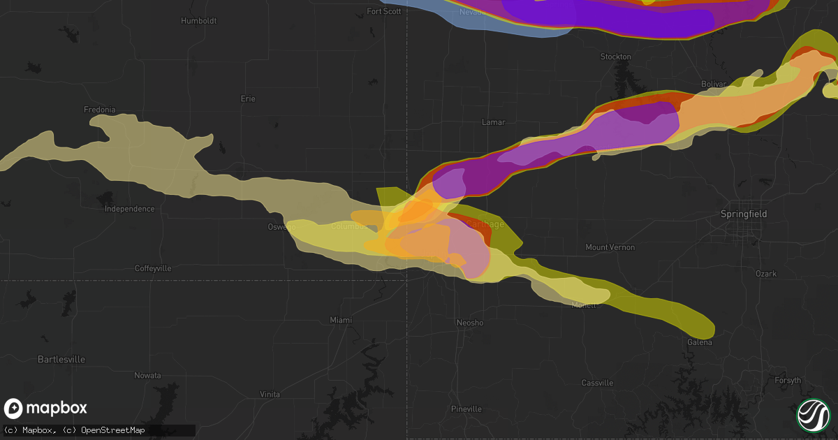 Hail map in Carl Junction, MO on April 26, 2026