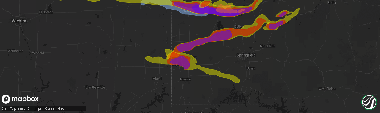 Hail map in Carthage, MO on April 26, 2026
