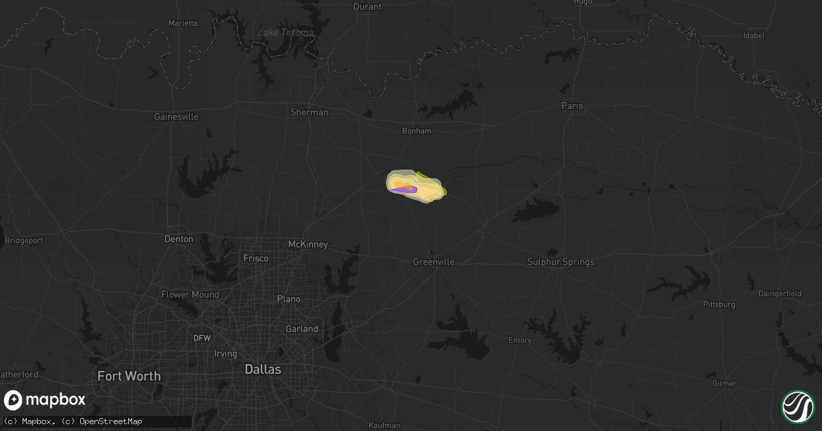 Hail map in Celeste, TX on April 26, 2026
