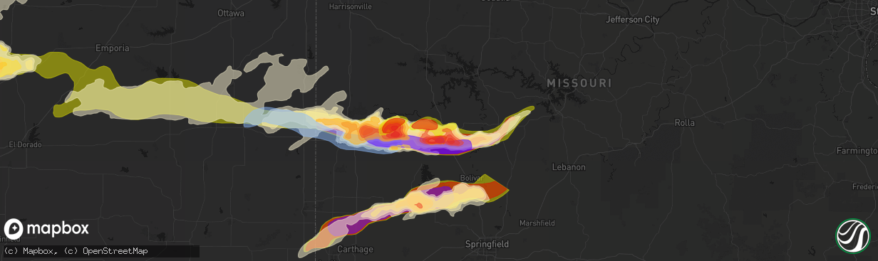 Hail map in Collins, MO on April 26, 2026