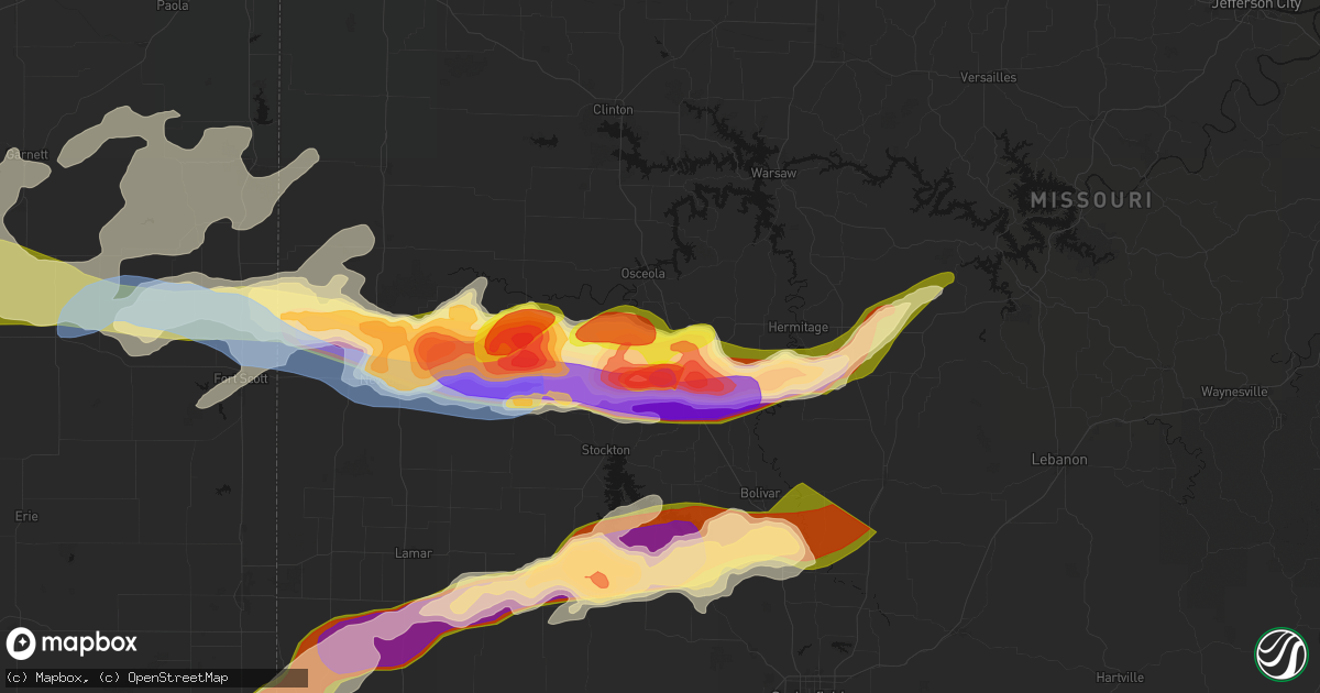 Hail map in Collins, MO on April 26, 2026