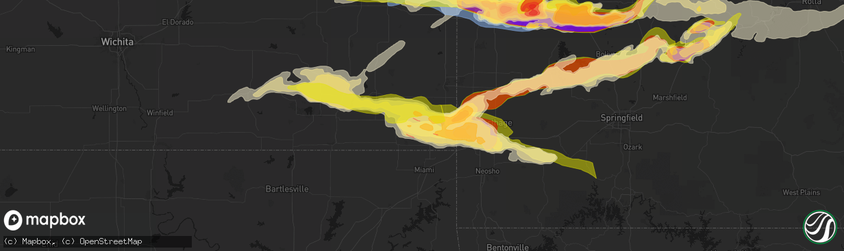 Hail map in Columbus, KS on April 26, 2026