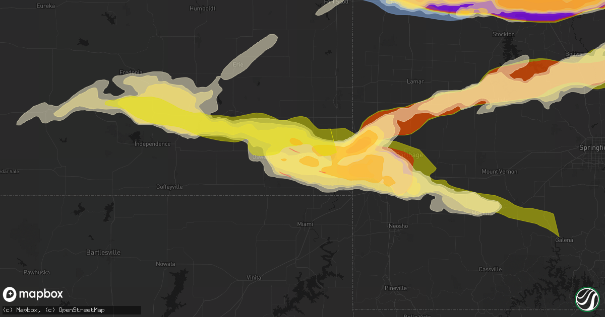 Hail map in Columbus, KS on April 26, 2026