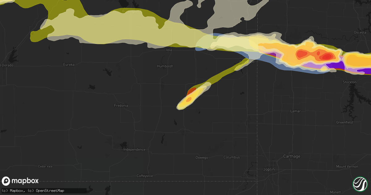 Hail map in Erie, KS on April 26, 2026