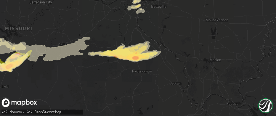 Hail map in Farmington, MO on April 26, 2026