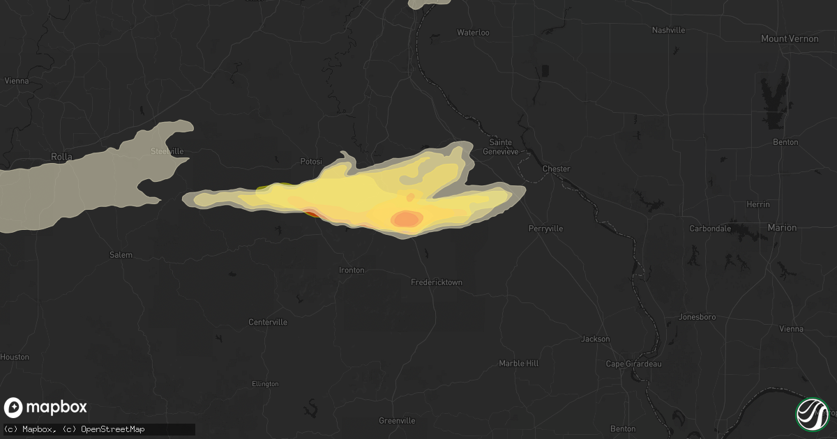 Hail map in Farmington, MO on April 26, 2026