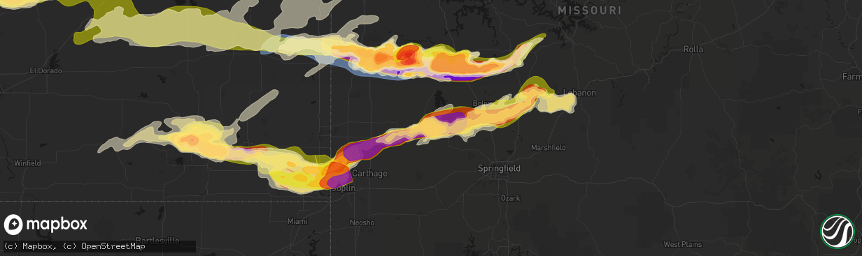 Hail map in Greenfield, MO on April 26, 2026