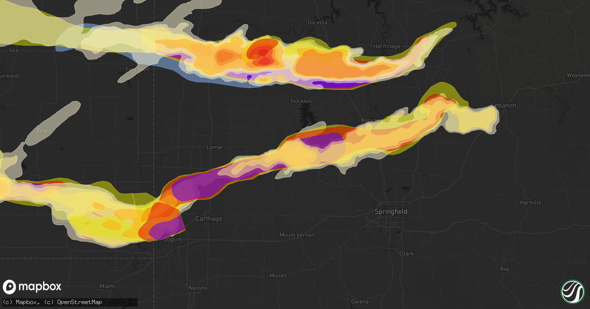 Hail map in Greenfield, MO on April 26, 2026