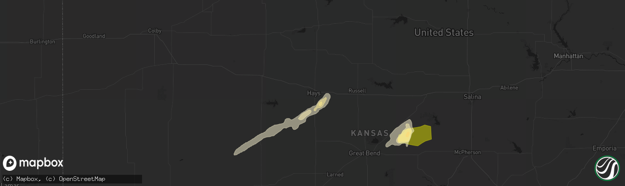 Hail map in Hays, KS on April 26, 2026