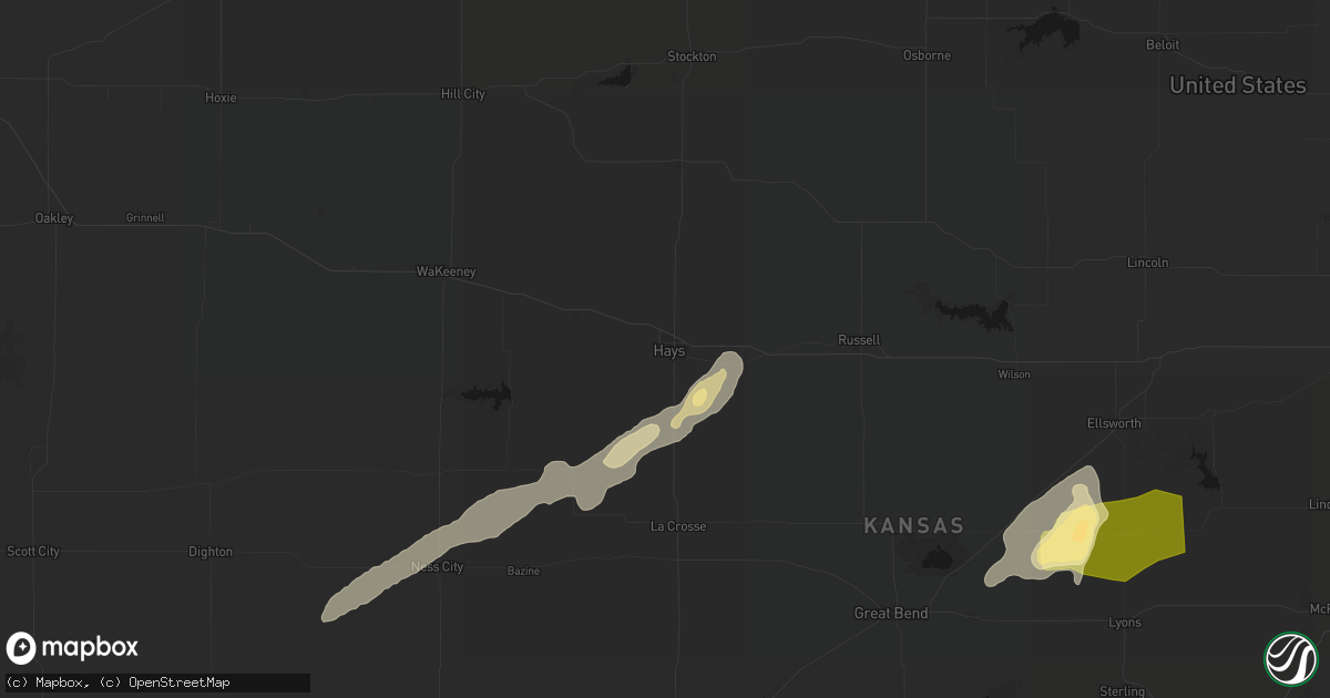 Hail map in Hays, KS on April 26, 2026