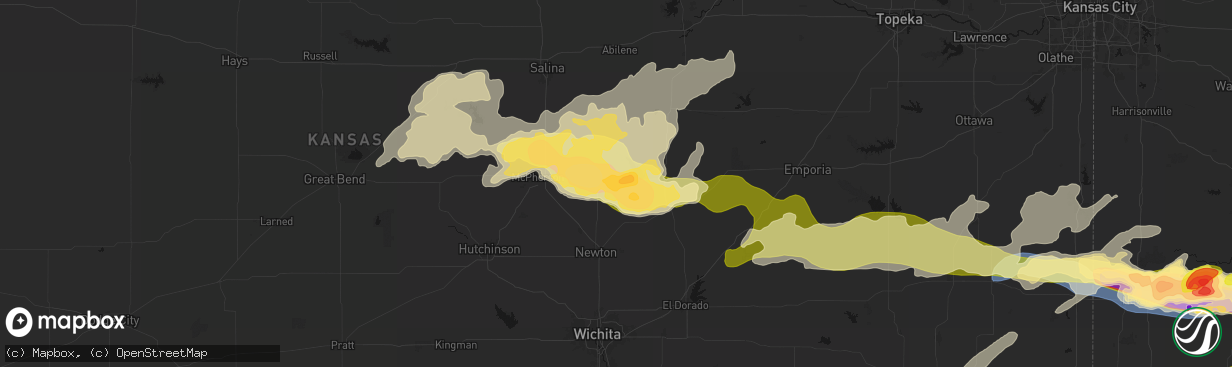 Hail map in Hillsboro, KS on April 26, 2026
