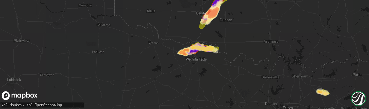 Hail map in Iowa Park, TX on April 26, 2026