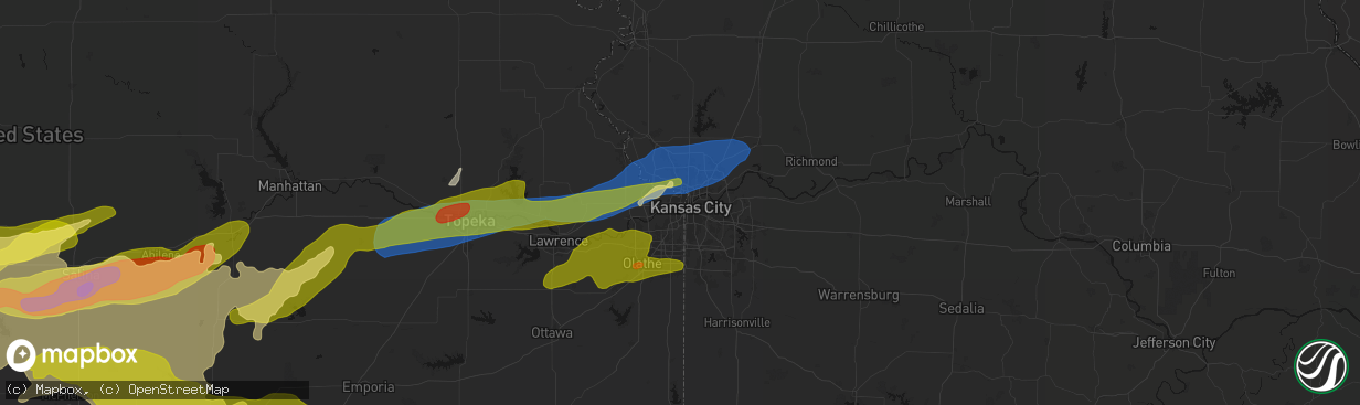 Hail map in Kansas City, KS on April 26, 2026