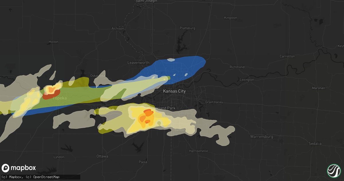Hail map in Kansas City, MO on April 26, 2026