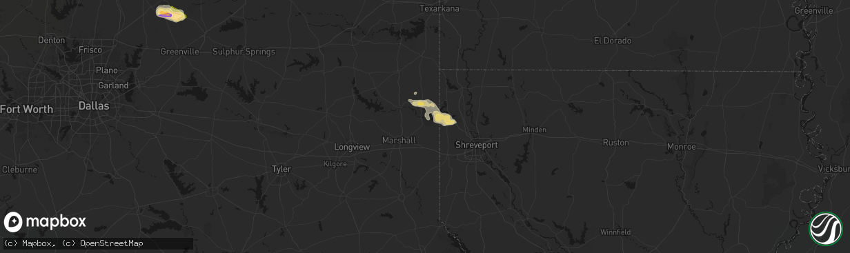 Hail map in Karnack, TX on April 26, 2026