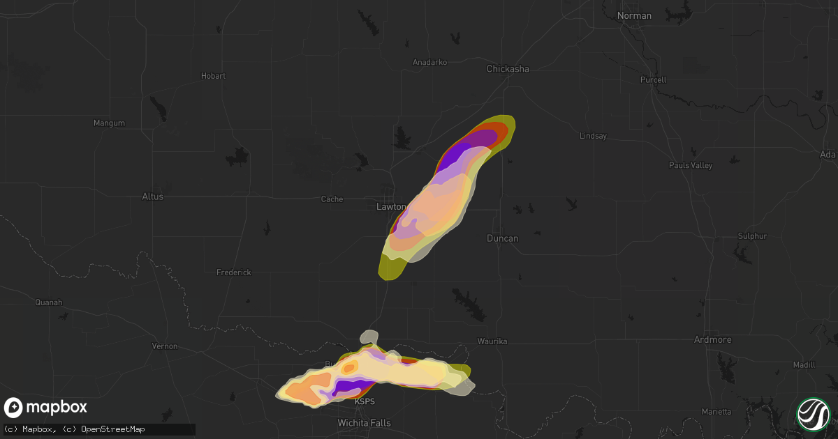 Hail map in Lawton, OK on April 26, 2026