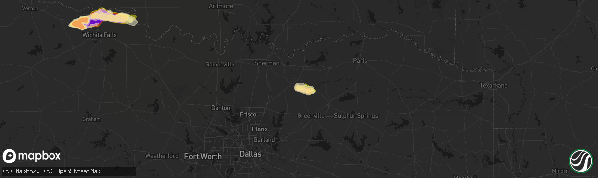Hail map in Leonard, TX on April 26, 2026