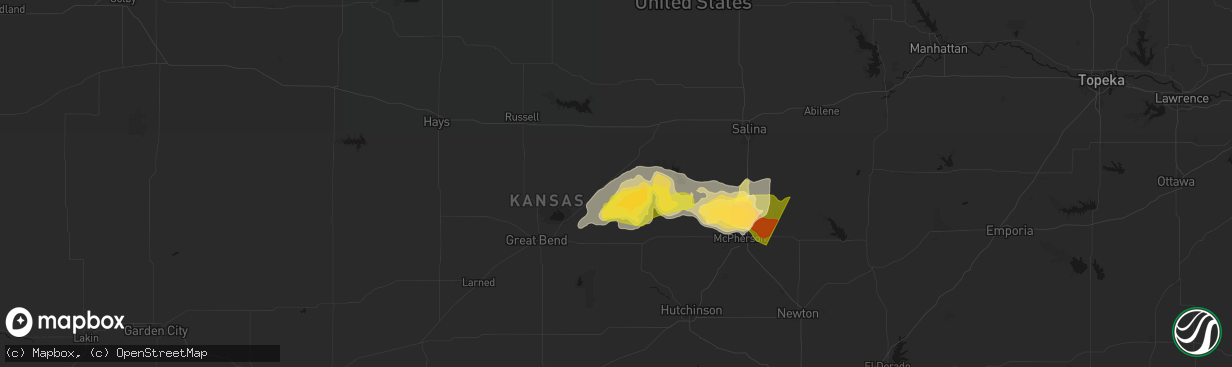 Hail map in Lorraine, KS on April 26, 2026
