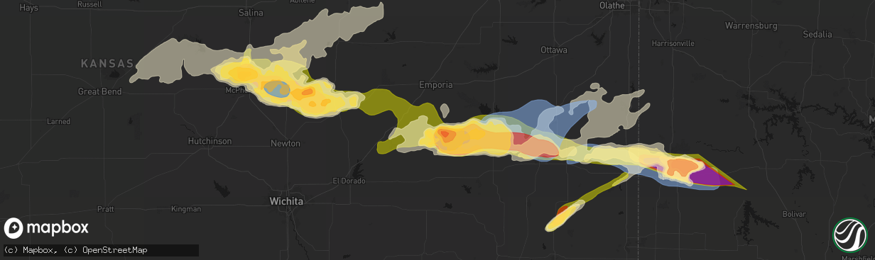 Hail map in Madison, KS on April 26, 2026