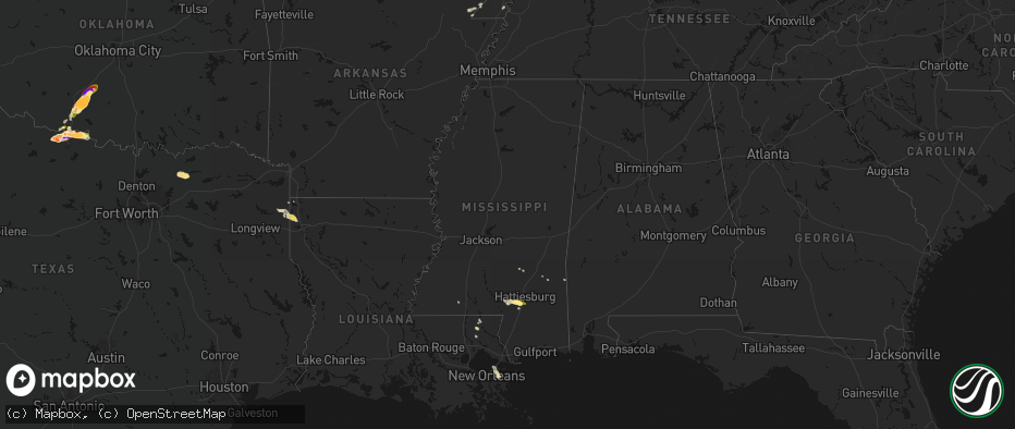 Hail map in Mississippi on April 26, 2026