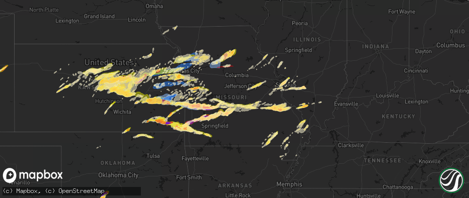 Hail map in Missouri on April 26, 2026