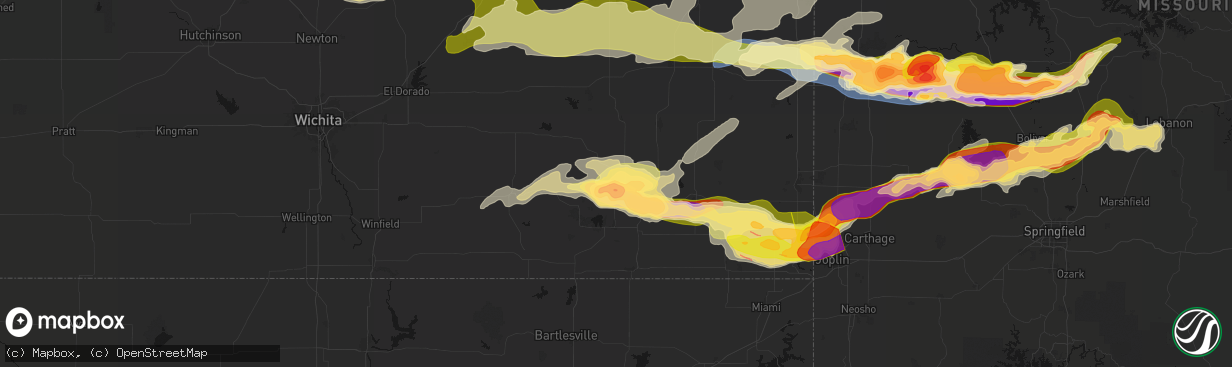 Hail map in Neodesha, KS on April 26, 2026