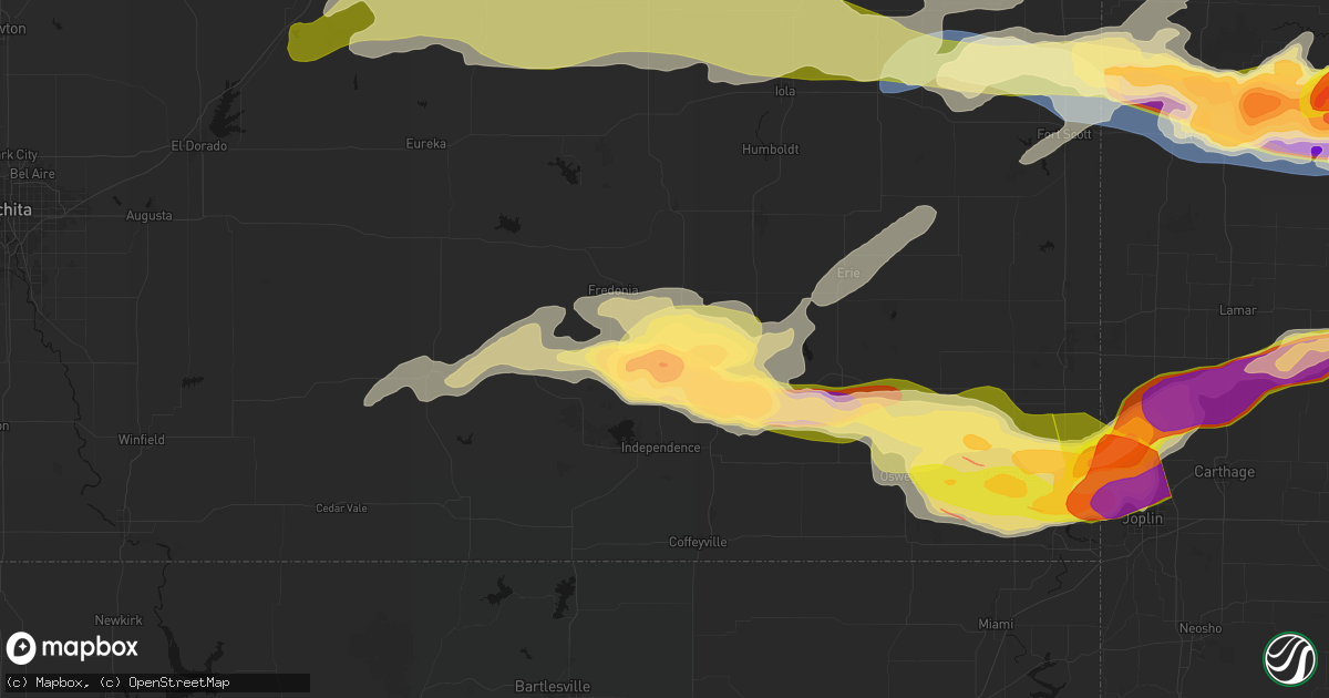 Hail map in Neodesha, KS on April 26, 2026