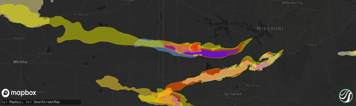 Hail map in Nevada, MO on April 26, 2026
