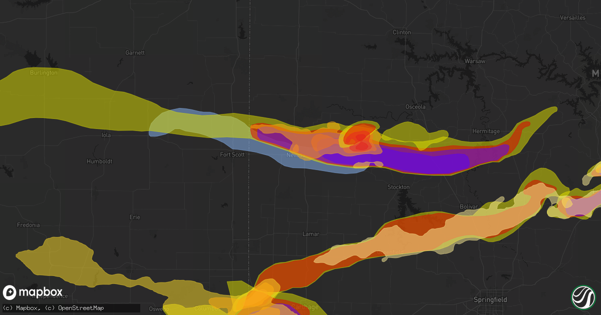 Hail map in Nevada, MO on April 26, 2026